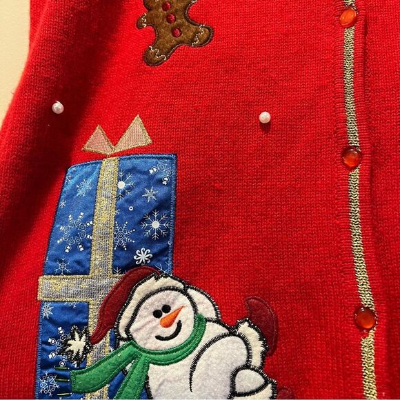 White Stag Red Embroidered Sweater Vest Christmas Snowman Reindeer XL 16/18 - Picture 4 of 7